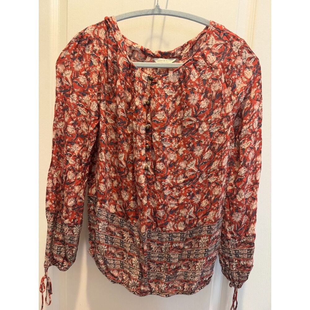 Lucky Brand Red Floral Boho Button-Front Blouse - Size Small